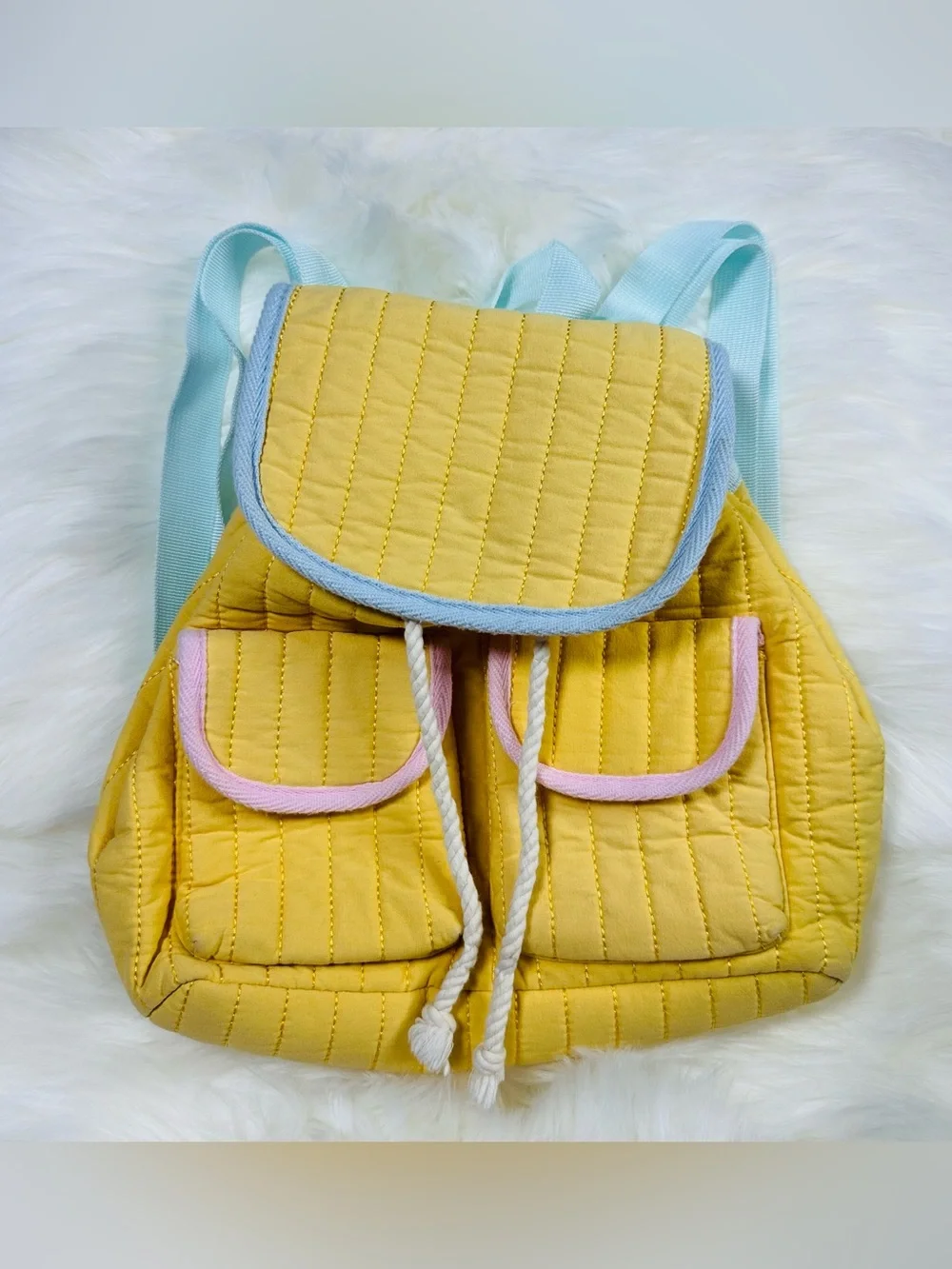 Kids Quilted Yellow Backpack with Pastel Trim